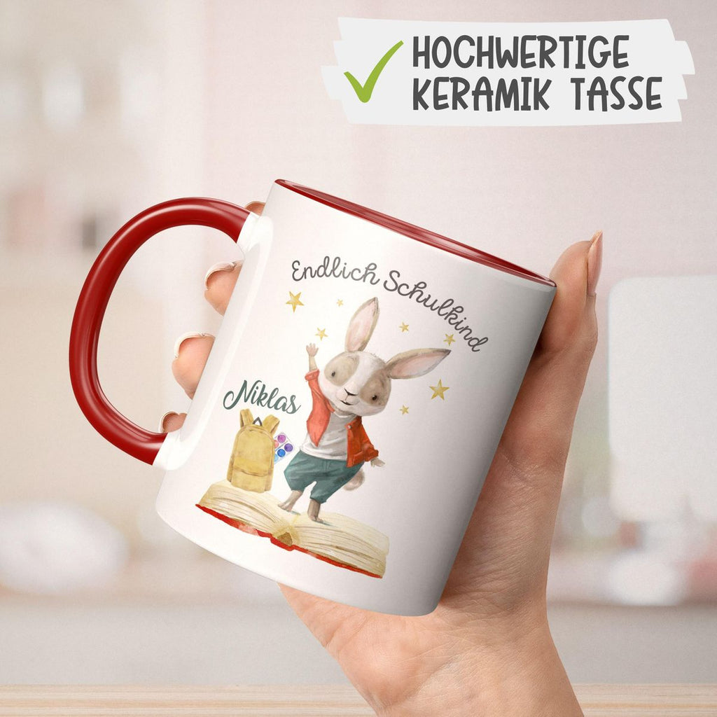 Keramik Tasse Schulkind Lachender Hase mit Wunschname - von Mikalino