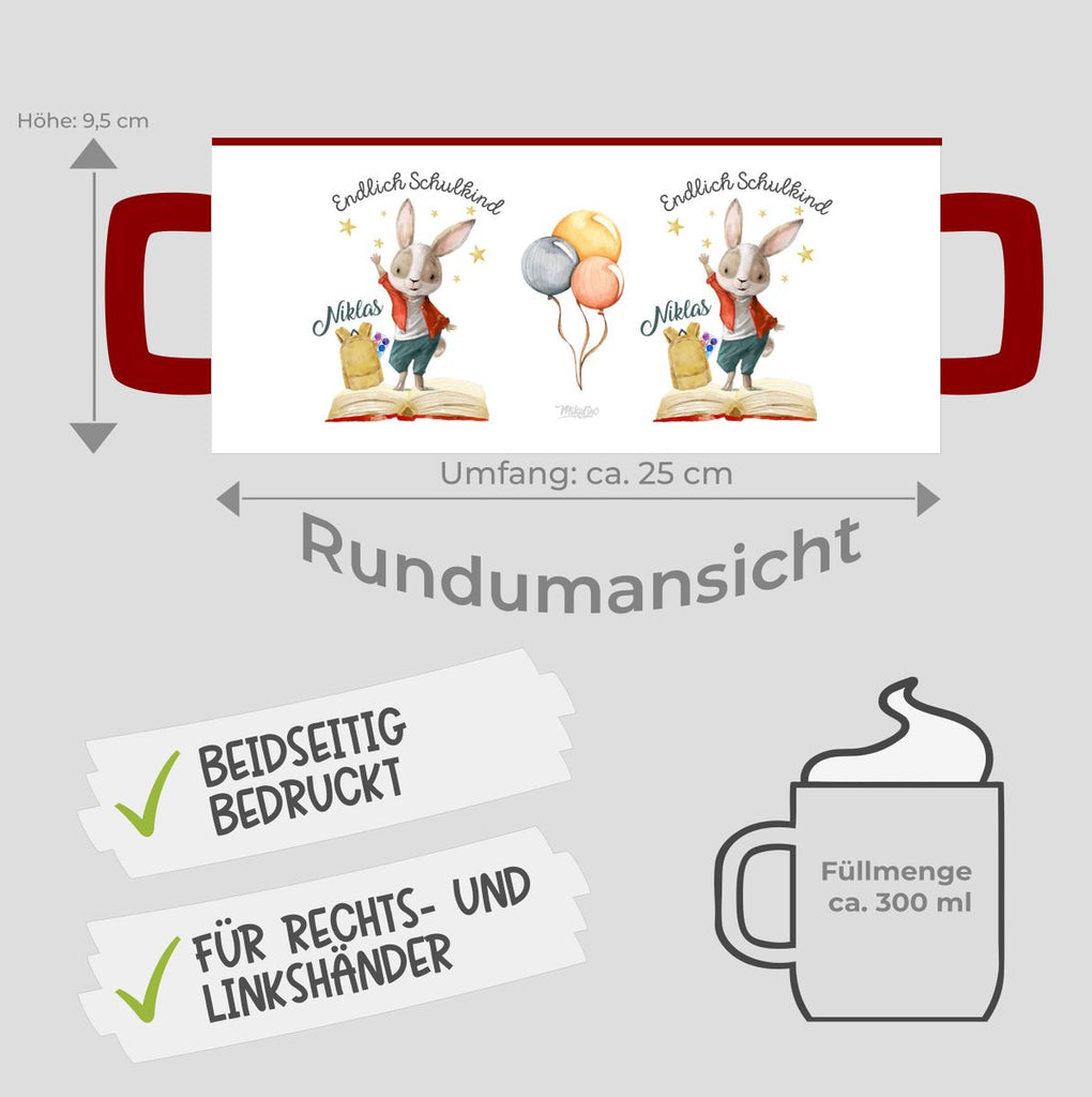 Keramik Tasse Schulkind Lachender Hase mit Wunschname - von Mikalino