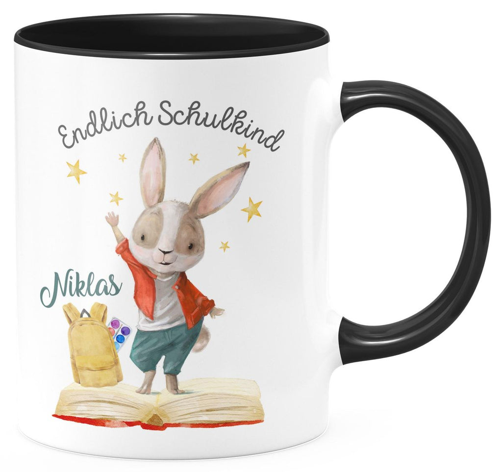 Keramik Tasse Schulkind Lachender Hase mit Wunschname - von Mikalino