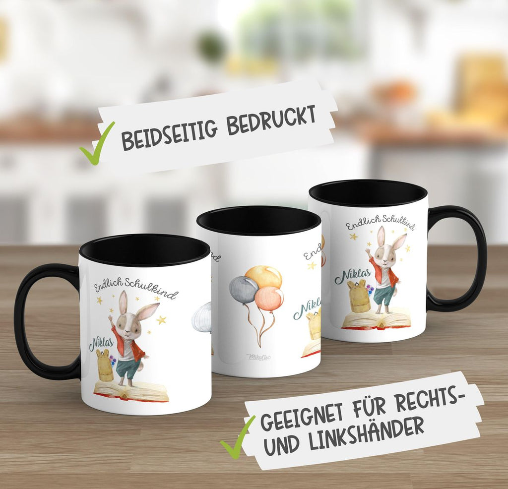 Keramik Tasse Schulkind Lachender Hase mit Wunschname - von Mikalino