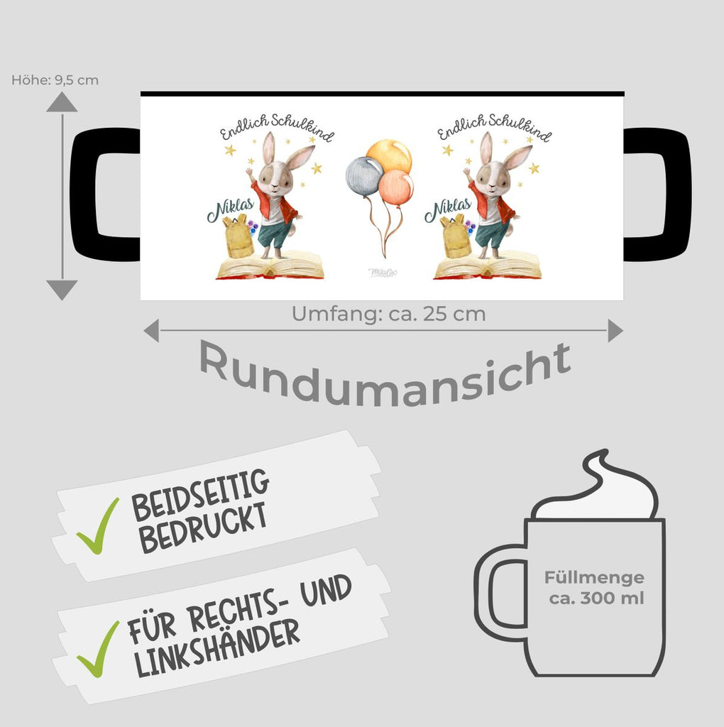 Keramik Tasse Schulkind Lachender Hase mit Wunschname - von Mikalino