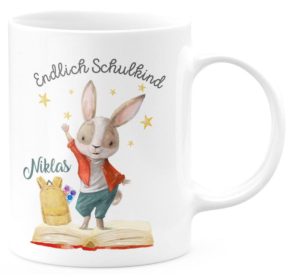 Keramik Tasse Schulkind Lachender Hase mit Wunschname - von Mikalino