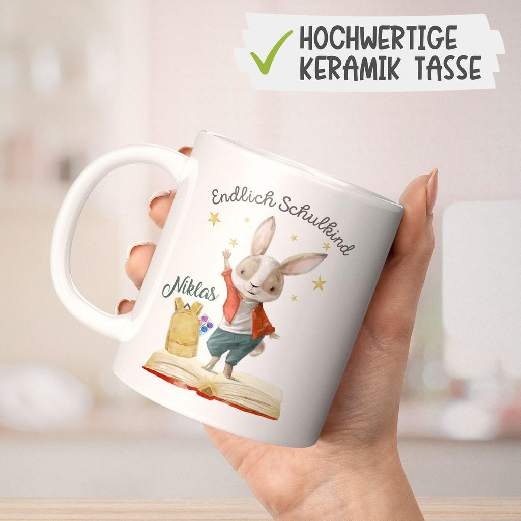 Keramik Tasse Schulkind Lachender Hase mit Wunschname - von Mikalino