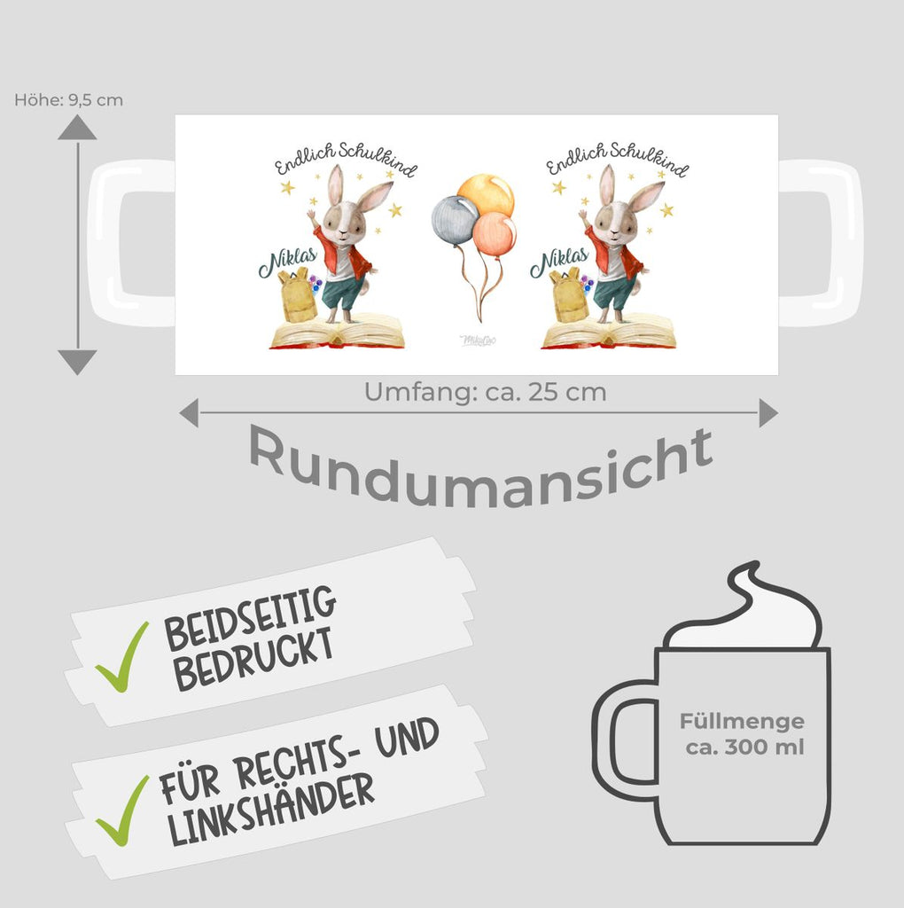 Keramik Tasse Schulkind Lachender Hase mit Wunschname - von Mikalino