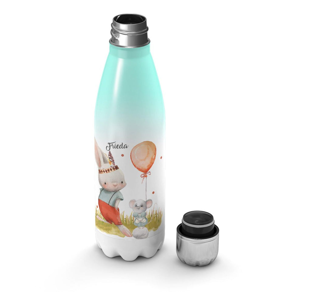 Thermo Trinkflasche Süßer Hase und kleine Maus mit Wunschname - von Mikalino