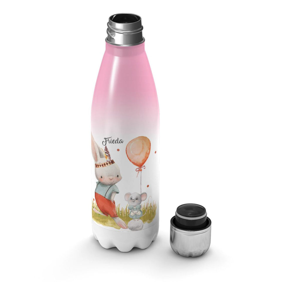 Thermo Trinkflasche Süßer Hase und kleine Maus mit Wunschname - von Mikalino