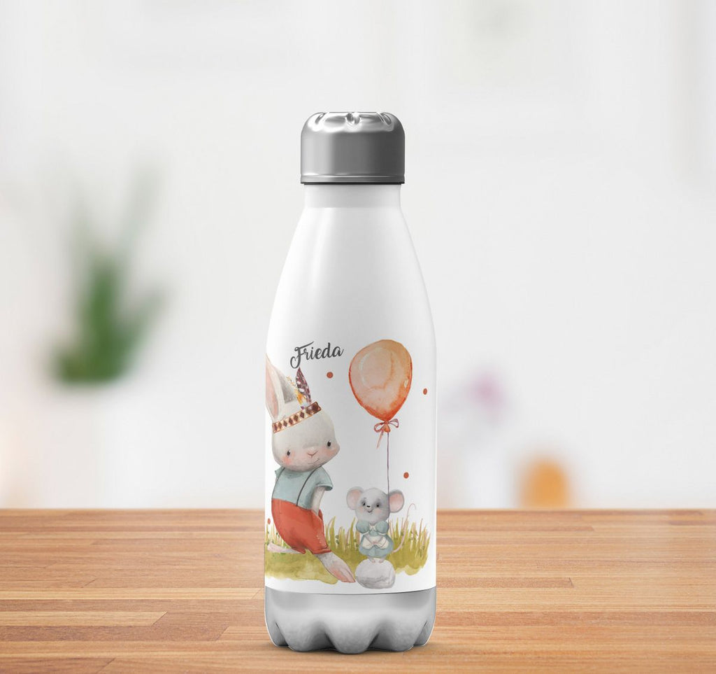 Thermo Trinkflasche Süßer Hase und kleine Maus mit Wunschname - von Mikalino