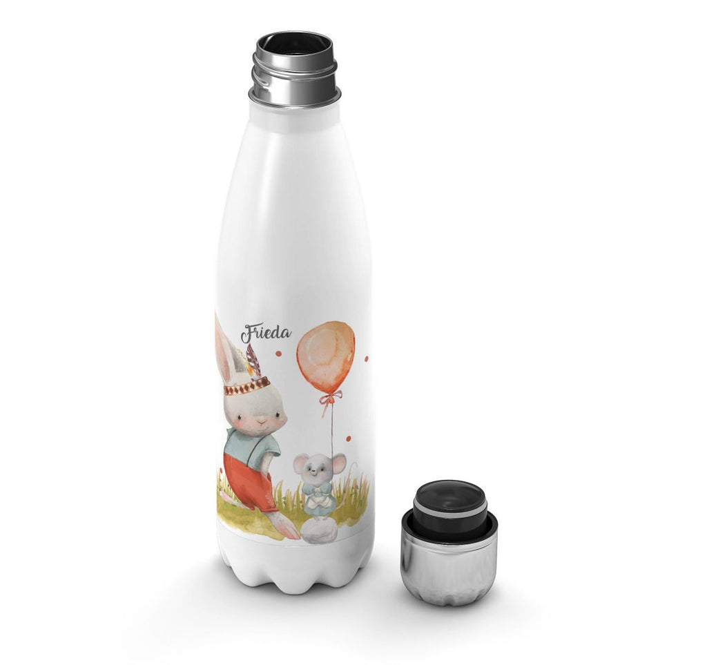 Thermo Trinkflasche Süßer Hase und kleine Maus mit Wunschname - von Mikalino