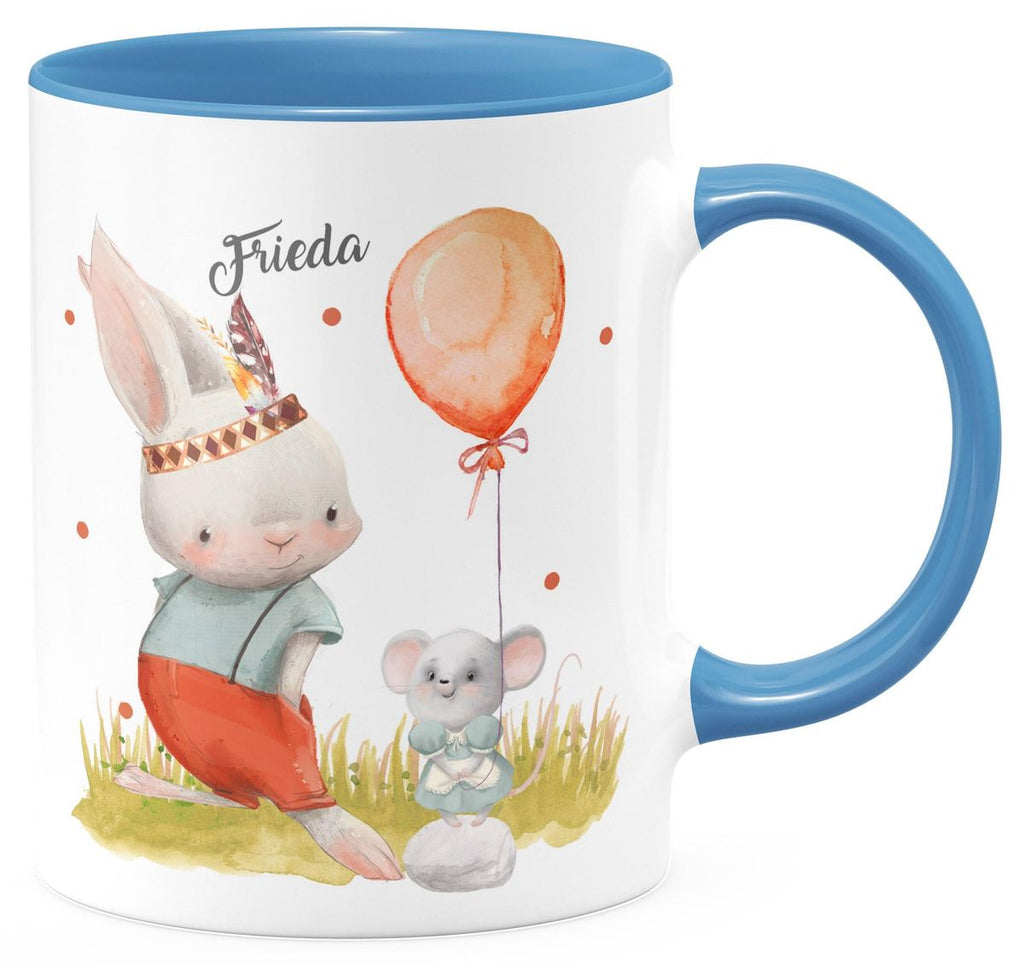 Keramik Tasse Süßer Hase und kleine Maus mit Wunschname - von Mikalino