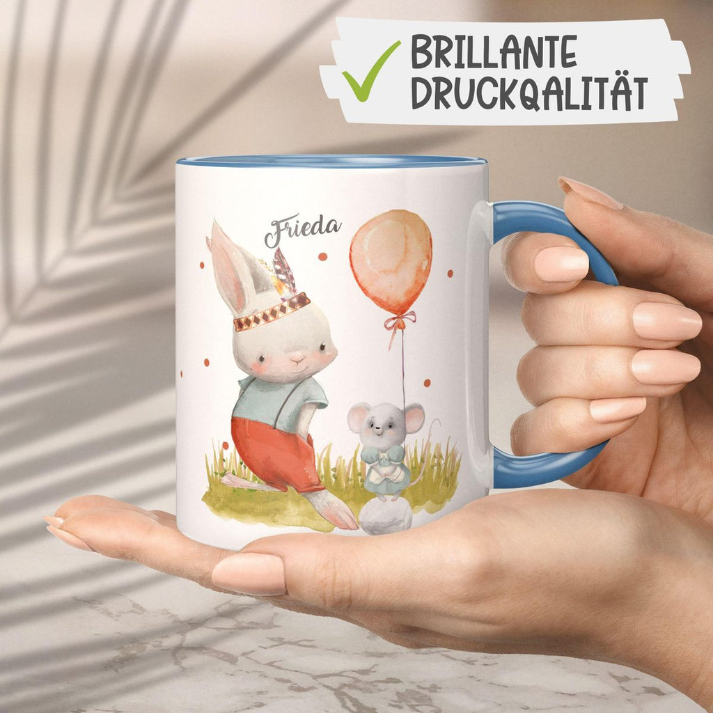 Keramik Tasse Süßer Hase und kleine Maus mit Wunschname - von Mikalino