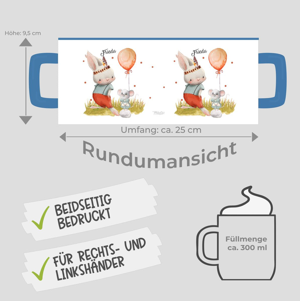 Keramik Tasse Süßer Hase und kleine Maus mit Wunschname - von Mikalino