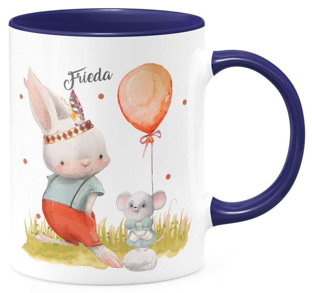 Keramik Tasse Süßer Hase und kleine Maus mit Wunschname - von Mikalino