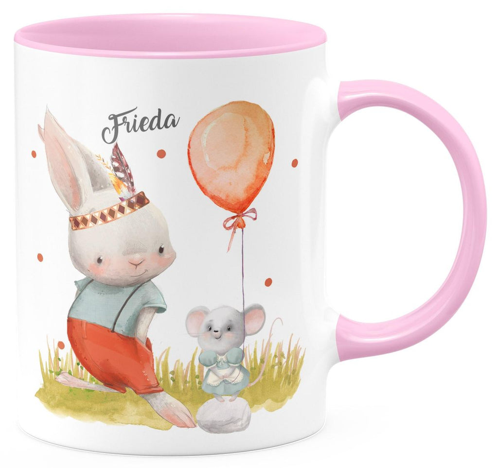 Keramik Tasse Süßer Hase und kleine Maus mit Wunschname - von Mikalino