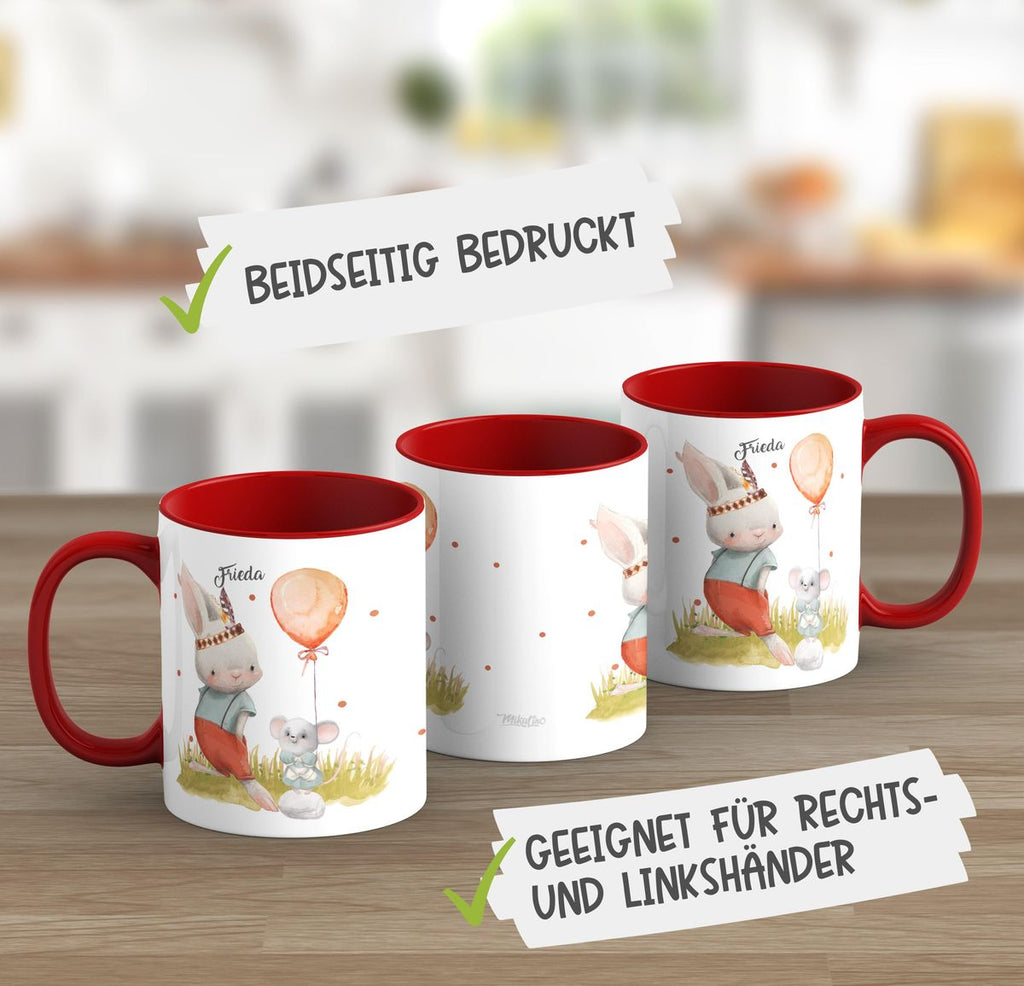 Keramik Tasse Süßer Hase und kleine Maus mit Wunschname - von Mikalino