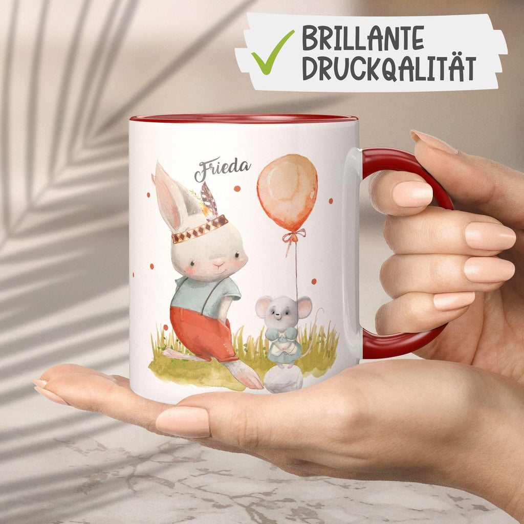 Keramik Tasse Süßer Hase und kleine Maus mit Wunschname - von Mikalino