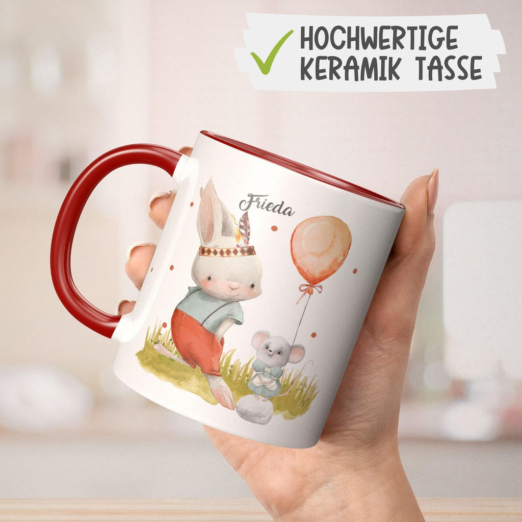 Keramik Tasse Süßer Hase und kleine Maus mit Wunschname - von Mikalino