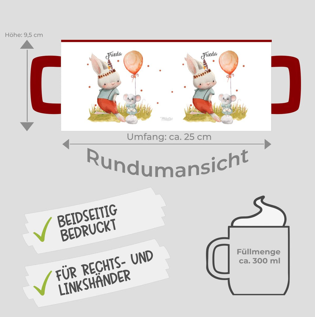 Keramik Tasse Süßer Hase und kleine Maus mit Wunschname - von Mikalino