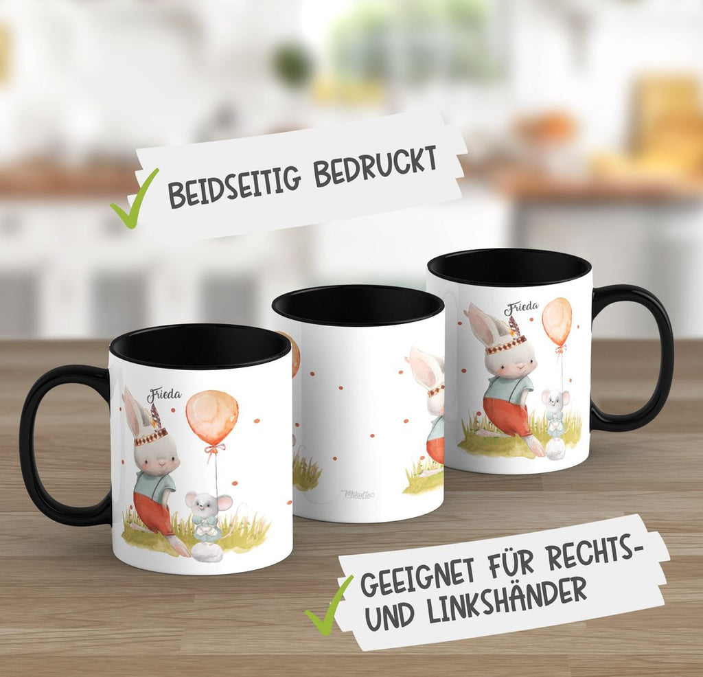 Keramik Tasse Süßer Hase und kleine Maus mit Wunschname - von Mikalino