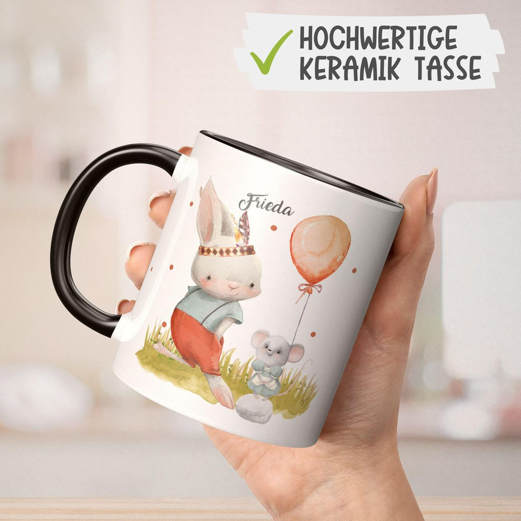 Keramik Tasse Süßer Hase und kleine Maus mit Wunschname - von Mikalino