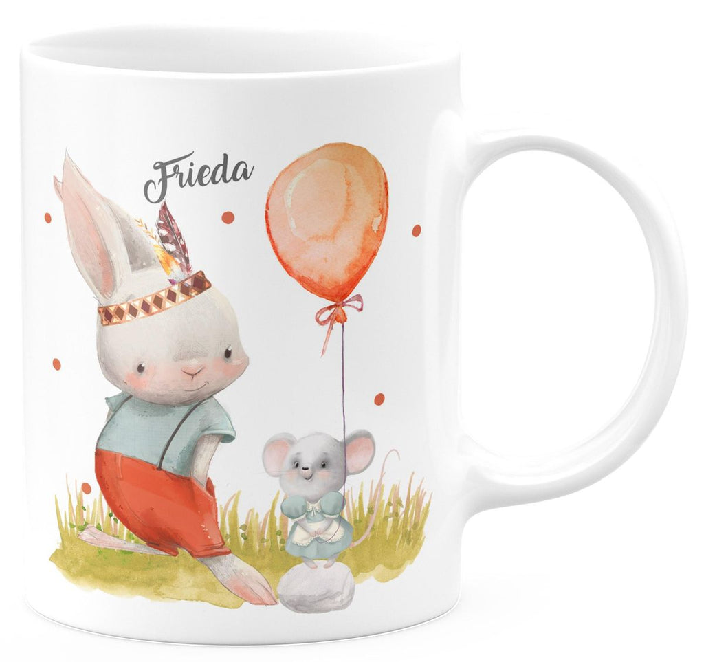 Keramik Tasse Süßer Hase und kleine Maus mit Wunschname - von Mikalino