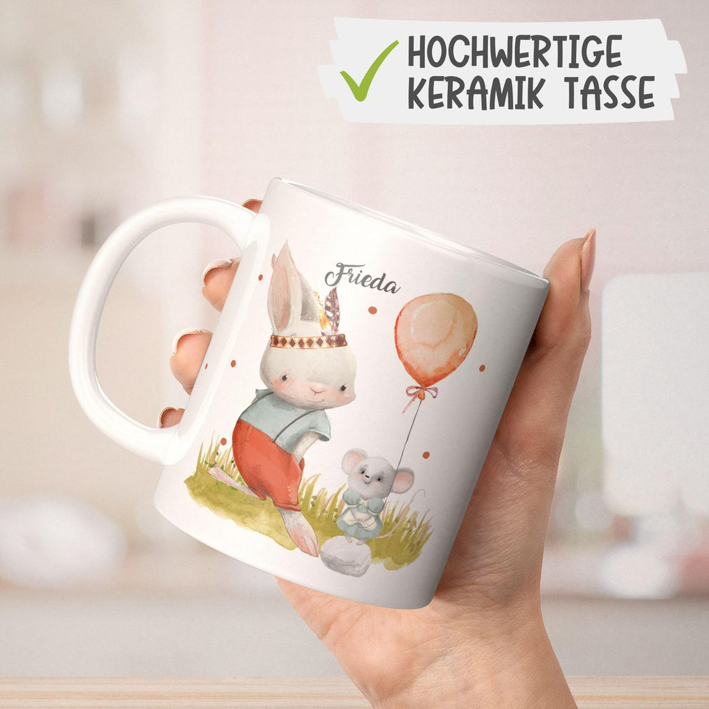 Keramik Tasse Süßer Hase und kleine Maus mit Wunschname - von Mikalino