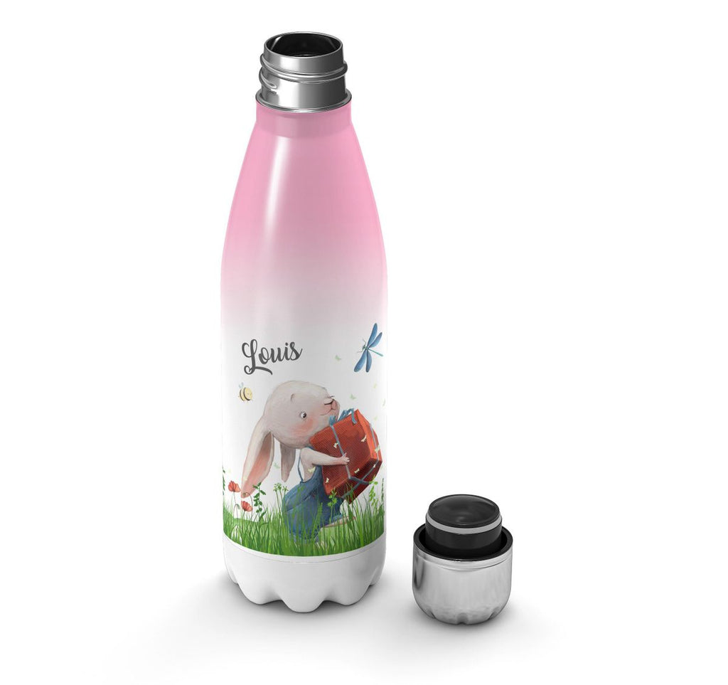 Thermo Trinkflasche Süßer Hase mit einem Geschenk und Wunschname - von Mikalino