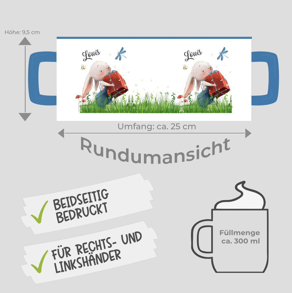 Keramik Tasse Süßer Hase mit einem Geschenk und Wunschname - von Mikalino