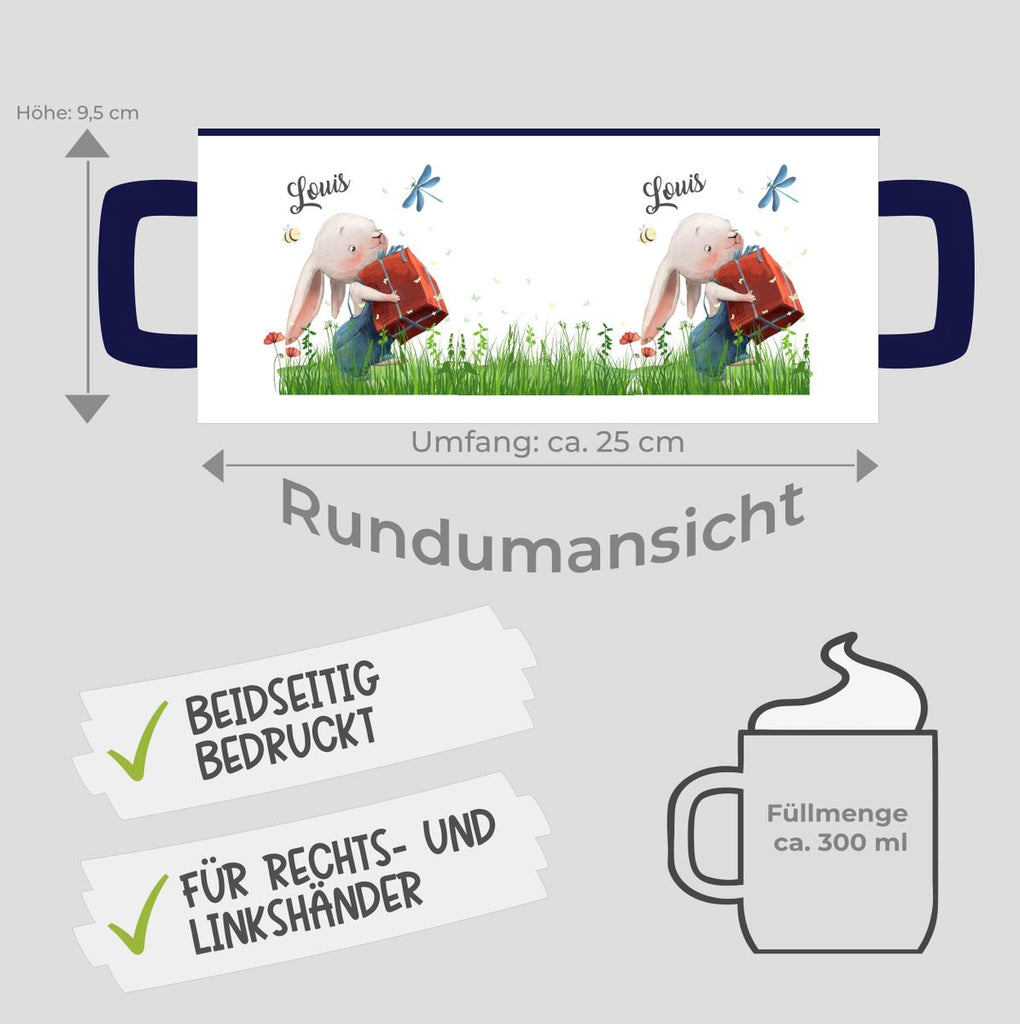 Keramik Tasse Süßer Hase mit einem Geschenk und Wunschname - von Mikalino