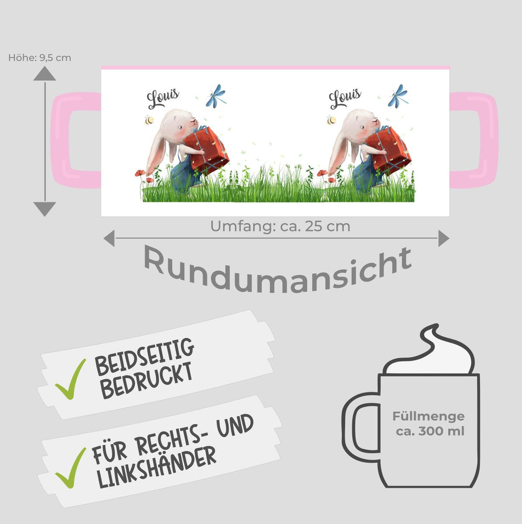 Keramik Tasse Süßer Hase mit einem Geschenk und Wunschname - von Mikalino