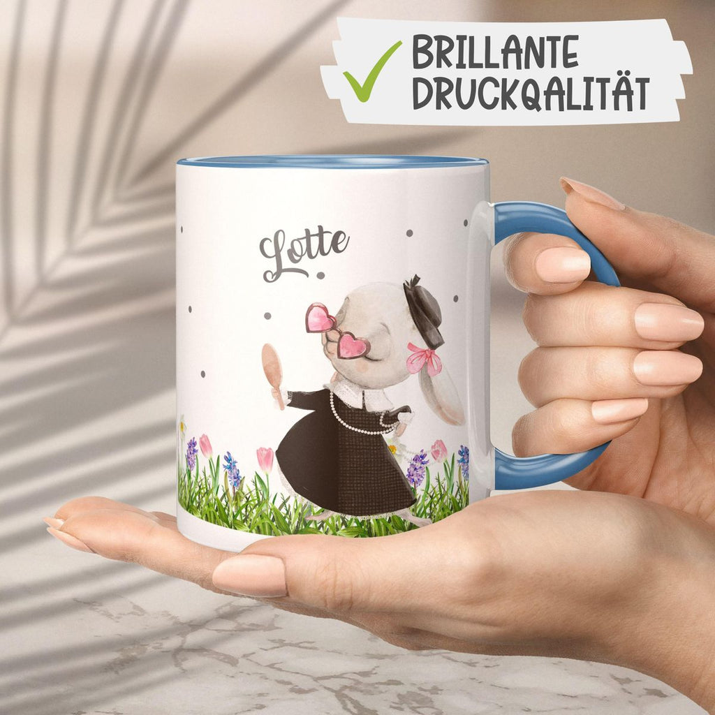 Keramik Tasse Eine feine kleine Hasendame mit Wunschname - von Mikalino