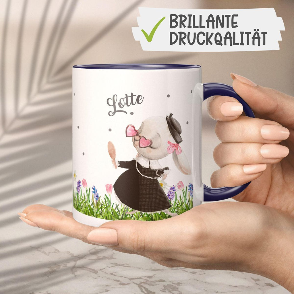 Keramik Tasse Eine feine kleine Hasendame mit Wunschname - von Mikalino