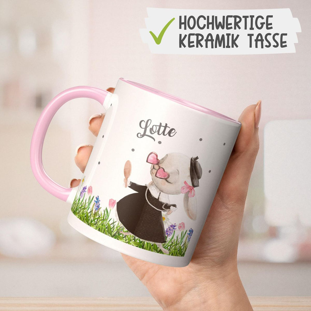 Keramik Tasse Eine feine kleine Hasendame mit Wunschname - von Mikalino