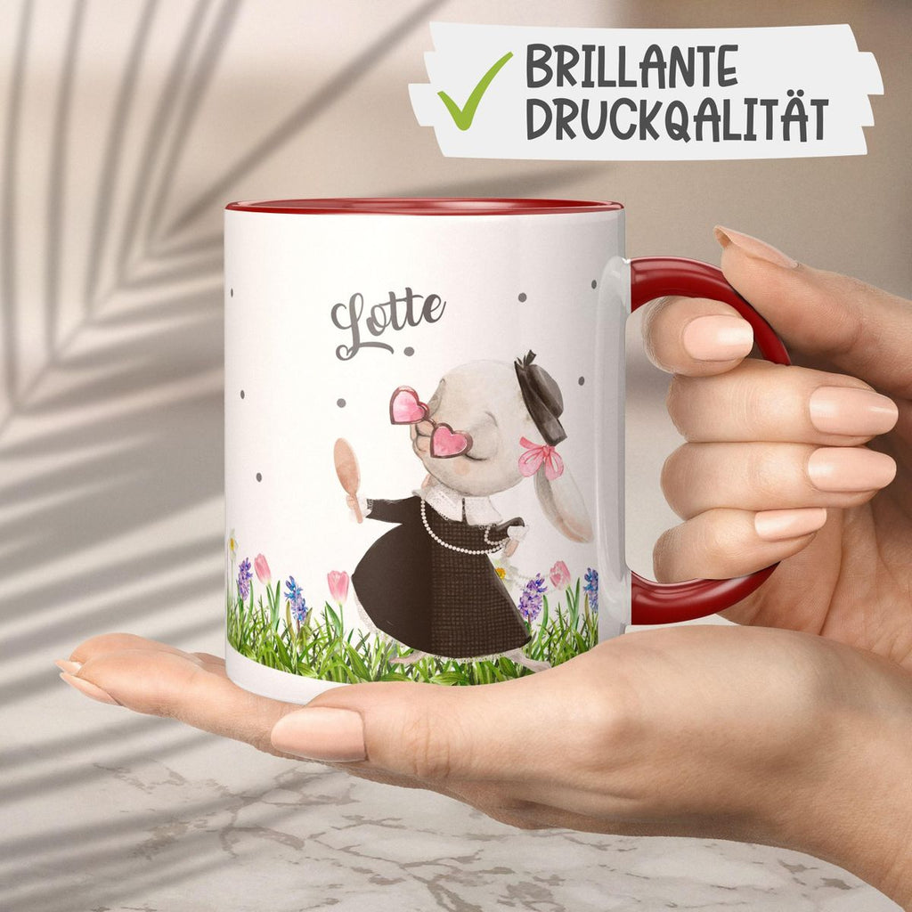 Keramik Tasse Eine feine kleine Hasendame mit Wunschname - von Mikalino