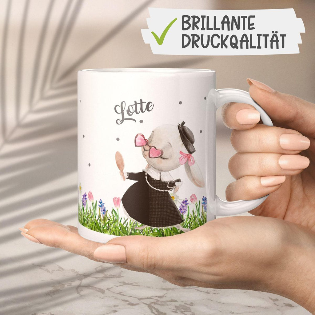 Keramik Tasse Eine feine kleine Hasendame mit Wunschname - von Mikalino