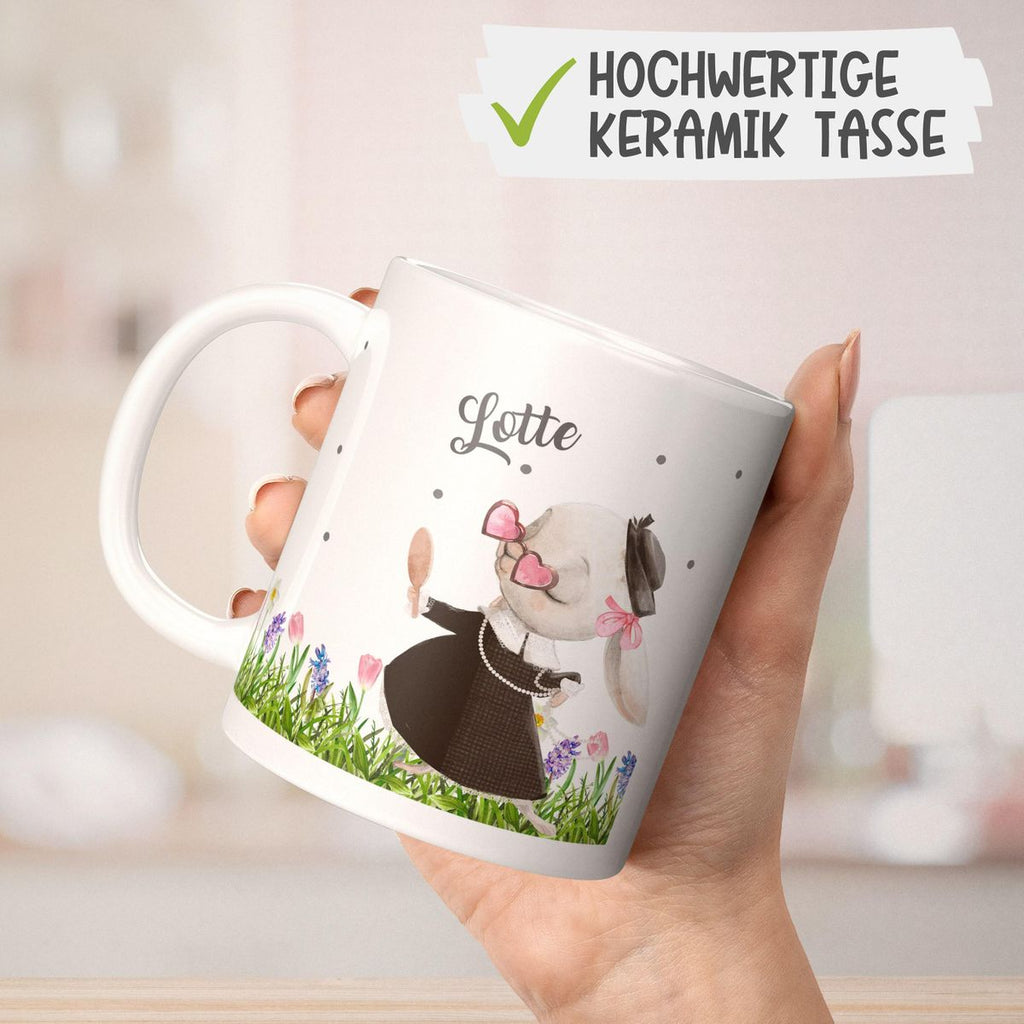 Keramik Tasse Eine feine kleine Hasendame mit Wunschname - von Mikalino