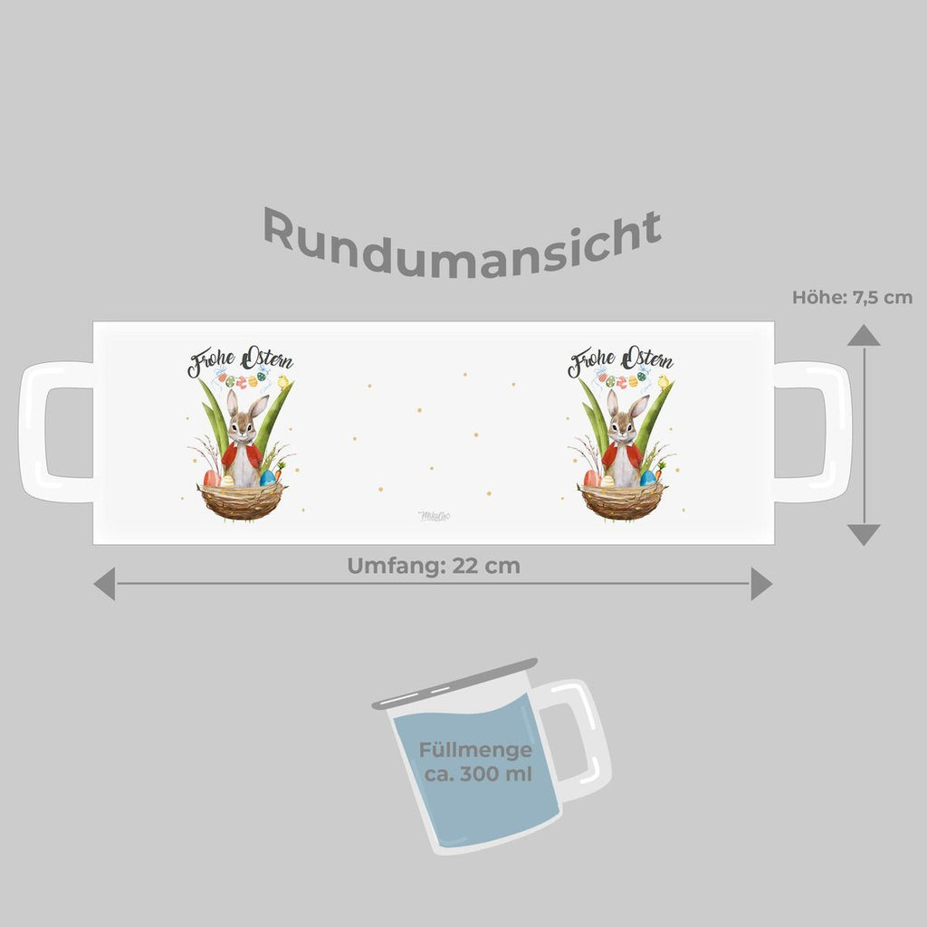 Emaille Tasse Frohe Ostern Hase im Körbchen - von Mikalino