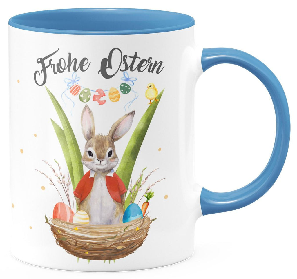 Keramik Tasse Frohe Ostern Hase im Körbchen - von Mikalino