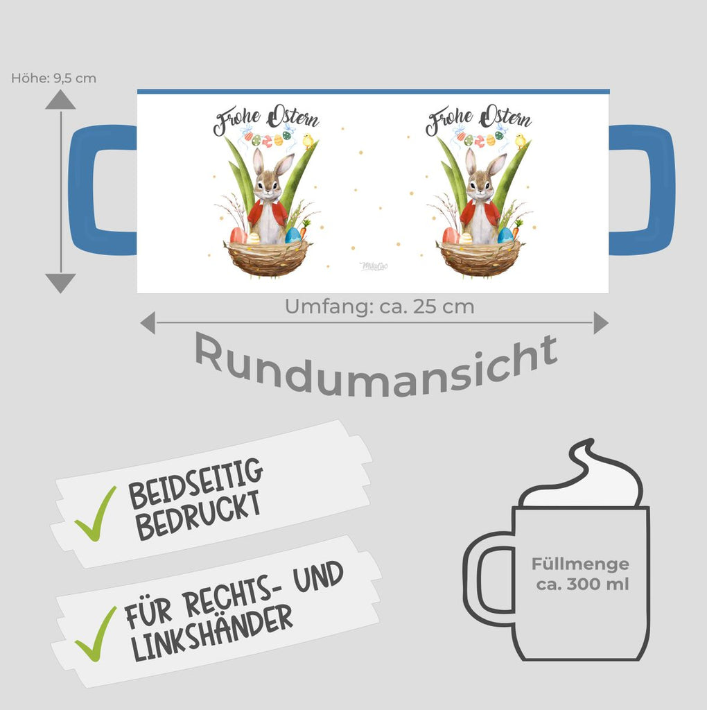 Keramik Tasse Frohe Ostern Hase im Körbchen - von Mikalino