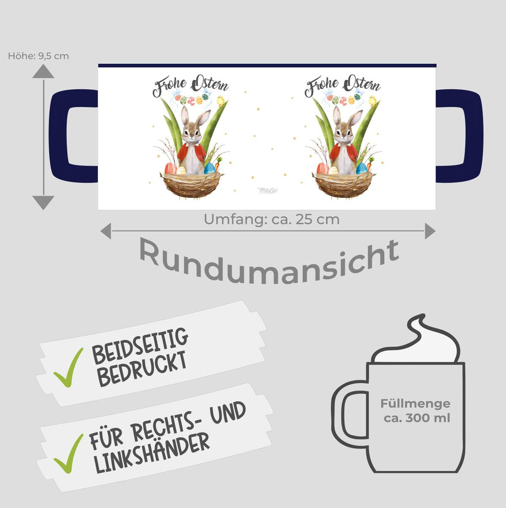 Keramik Tasse Frohe Ostern Hase im Körbchen - von Mikalino