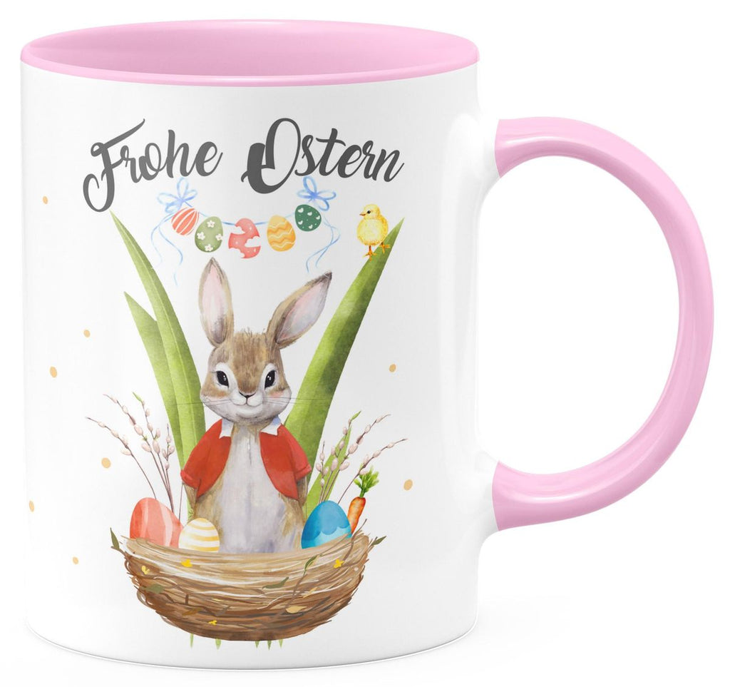 Keramik Tasse Frohe Ostern Hase im Körbchen - von Mikalino