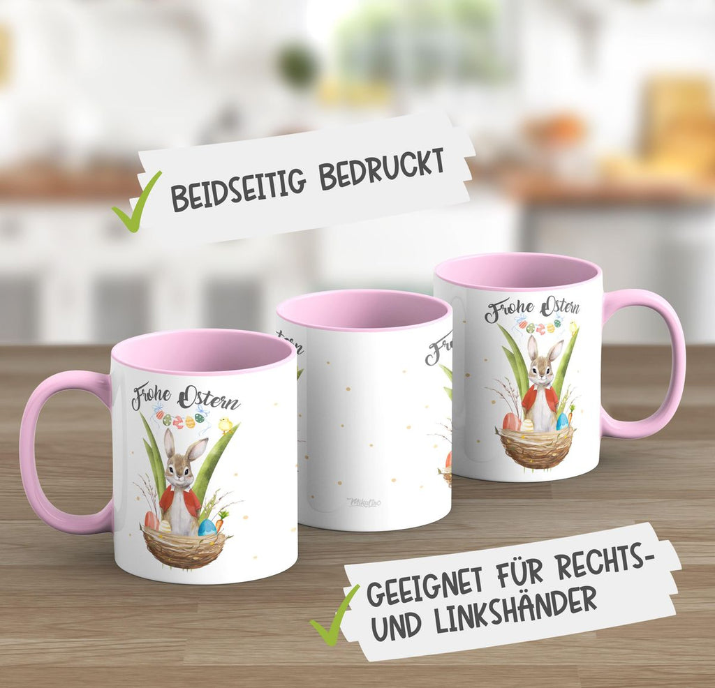 Keramik Tasse Frohe Ostern Hase im Körbchen - von Mikalino