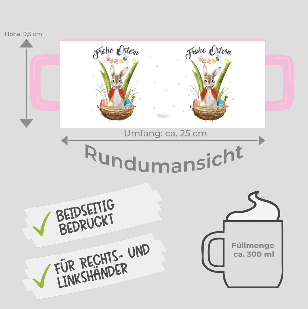 Keramik Tasse Frohe Ostern Hase im Körbchen - von Mikalino