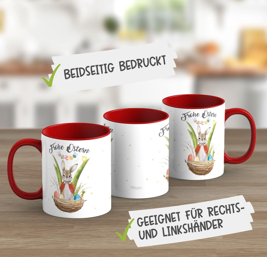 Keramik Tasse Frohe Ostern Hase im Körbchen - von Mikalino