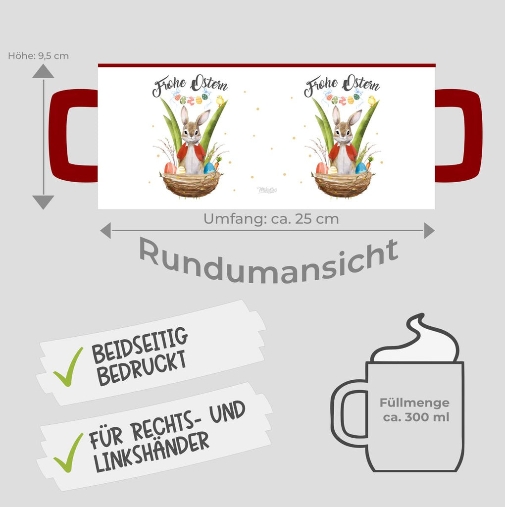 Keramik Tasse Frohe Ostern Hase im Körbchen - von Mikalino