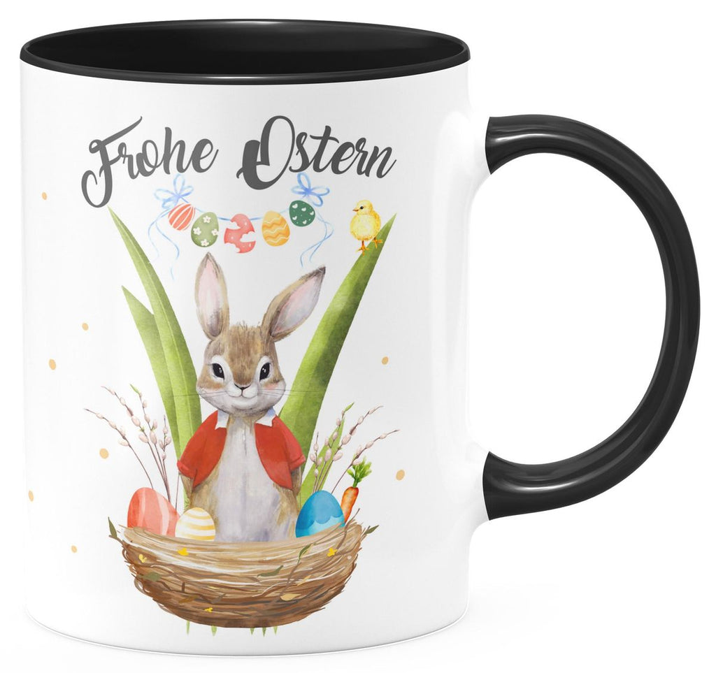 Keramik Tasse Frohe Ostern Hase im Körbchen - von Mikalino