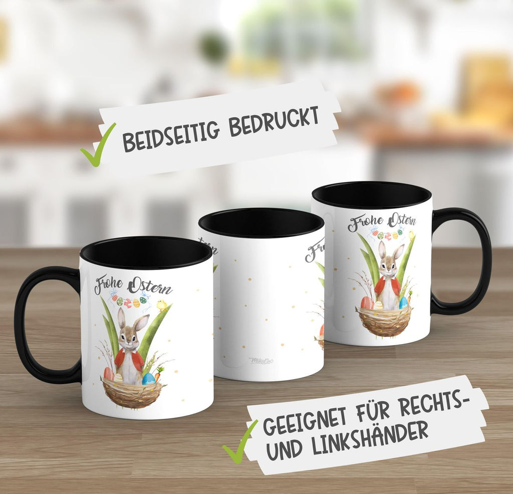 Keramik Tasse Frohe Ostern Hase im Körbchen - von Mikalino