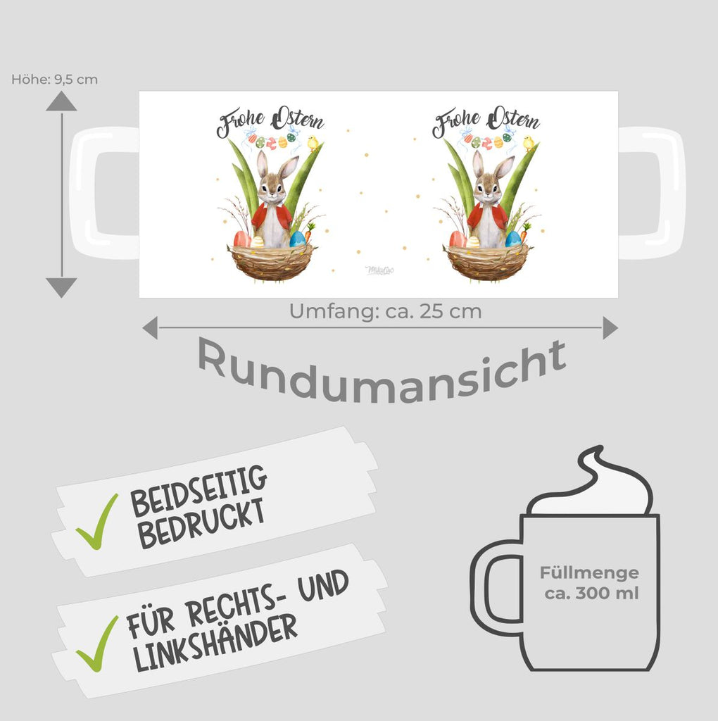 Keramik Tasse Frohe Ostern Hase im Körbchen - von Mikalino