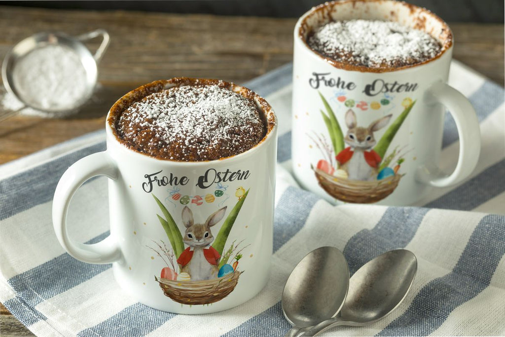 Keramik Tasse Frohe Ostern Hase im Körbchen - von Mikalino