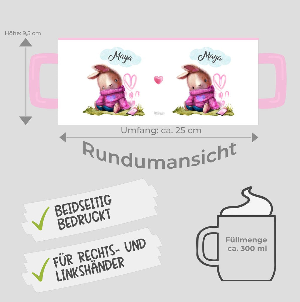 Keramik Tasse Niedlicher Hase mit Herzen und Wunschname - von Mikalino