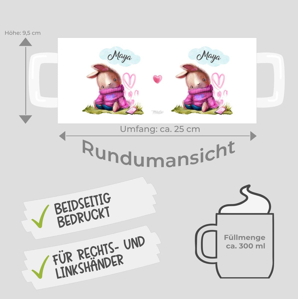 Keramik Tasse Niedlicher Hase mit Herzen und Wunschname - von Mikalino